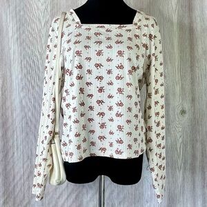 Old Navy Fitted Square-Neck Rib-Knit white/Floral Top - XXL